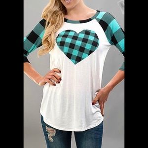 Mint and black plaid heart shirt